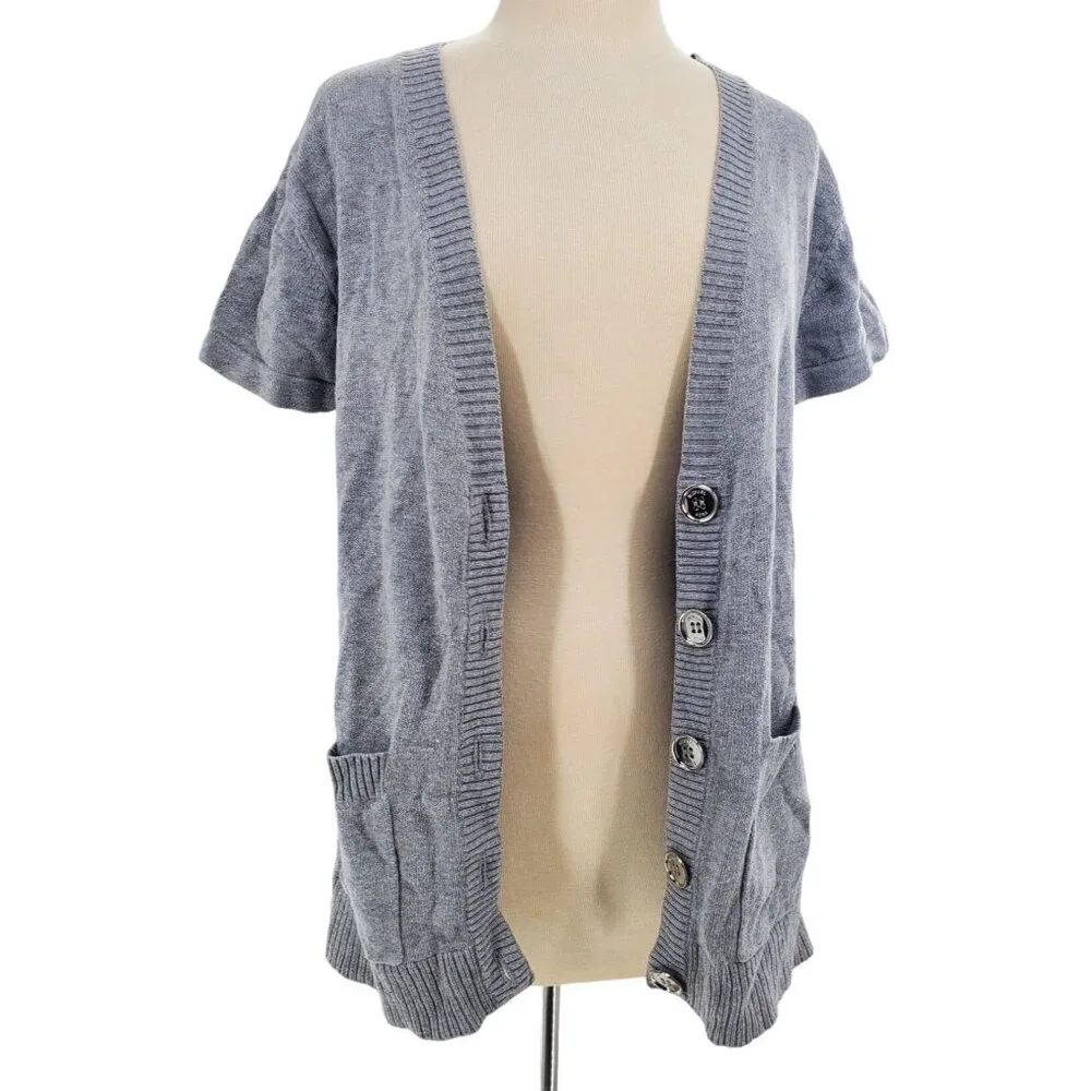 Michael Kors Med Cardigan Button Sweater Oversized Patch Pocket Lambswool Cotton